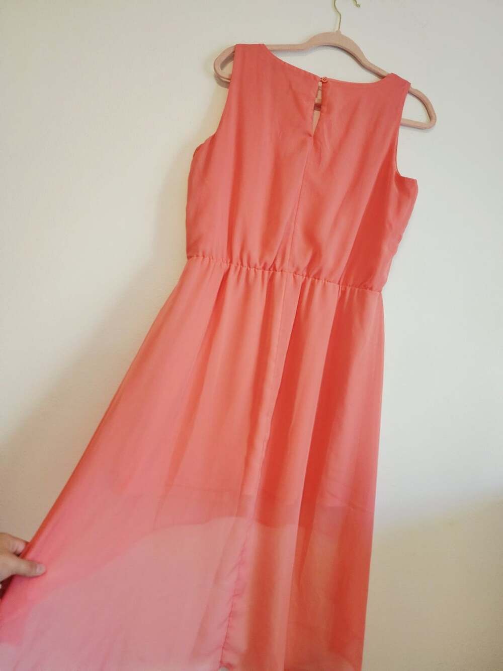 Suzy Shier High Low Dress Size XL Coral Sleeveless flowy barbiedoll